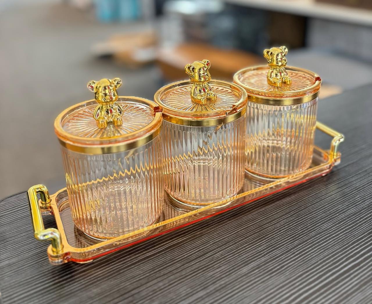 3pcs Acrylic Jars with Tray