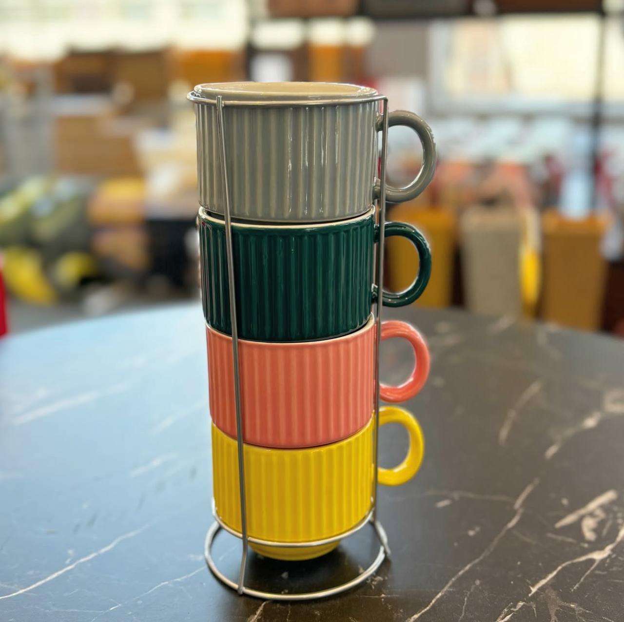 4pcs Ceramic Cup with Stand