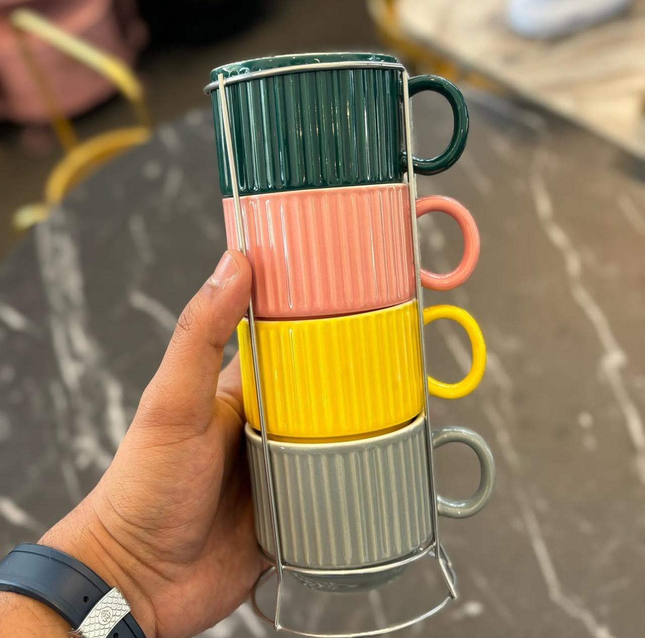 4pcs Ceramic Cup with Stand